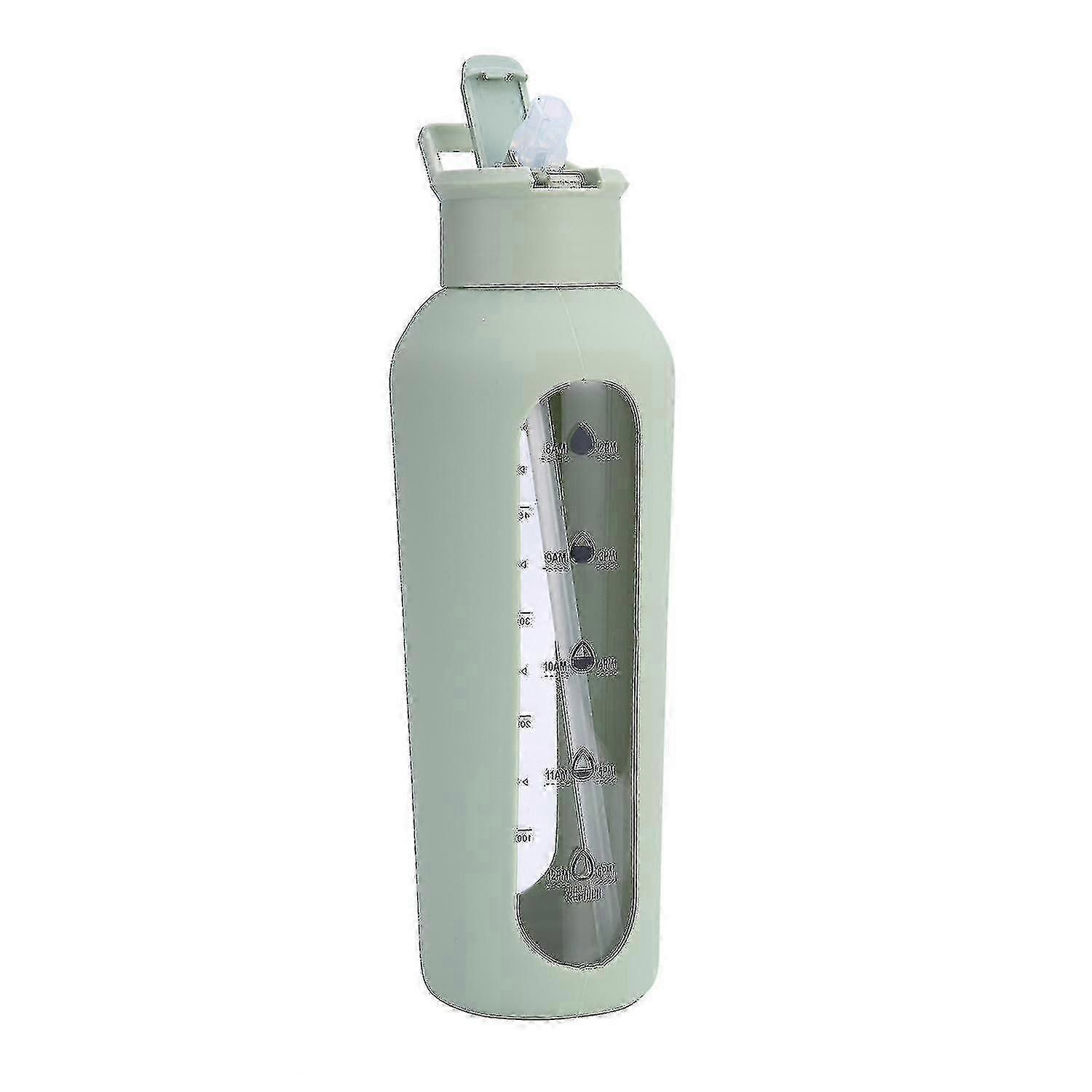 Glass Water Bottle With Straw And Handle Lid Water Bottles With Times To Drink And Straw700ml