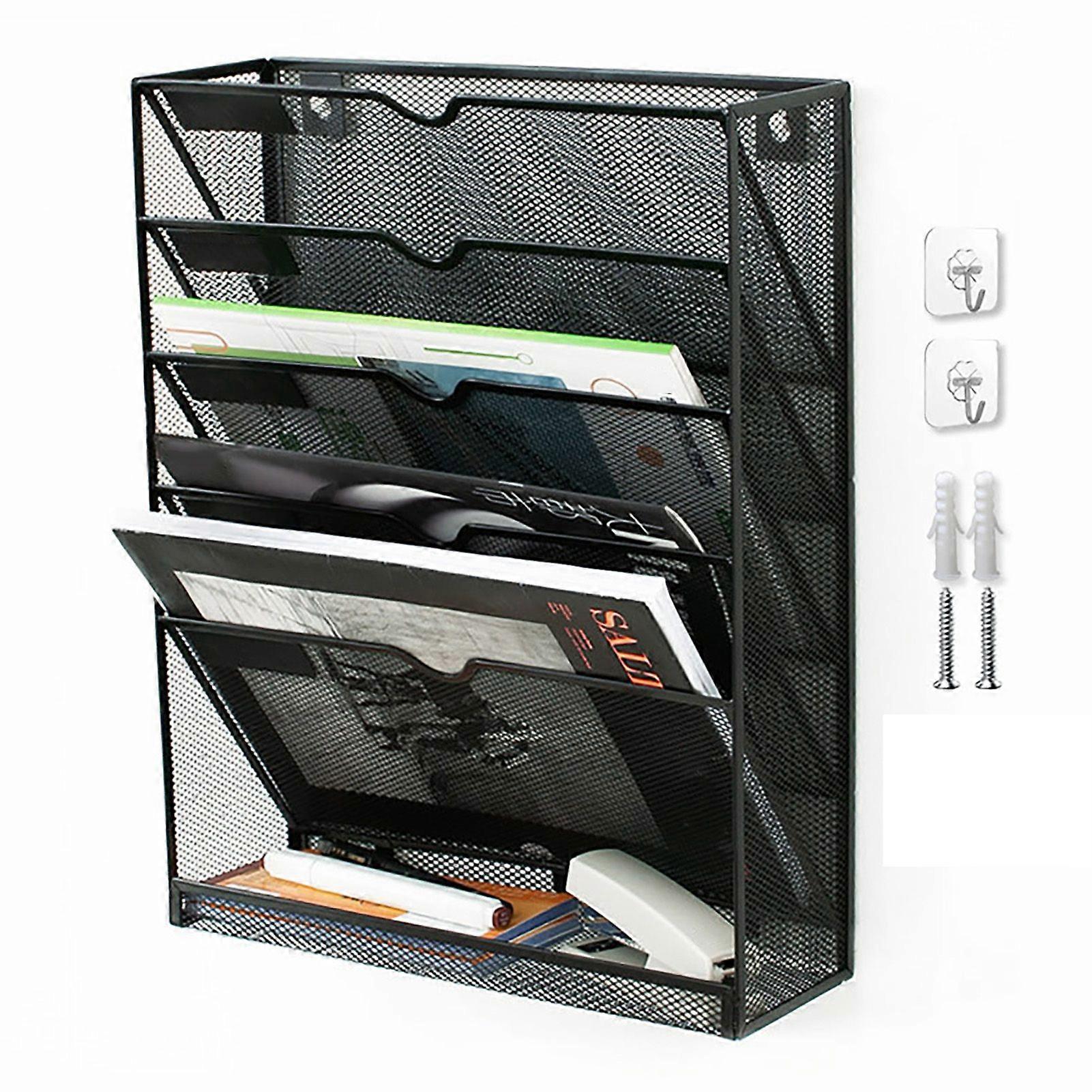 5 Tier Wall File Organizer Vertical Placement Glossy Edges Wall Mount File Holder with Hanging Hole for Office