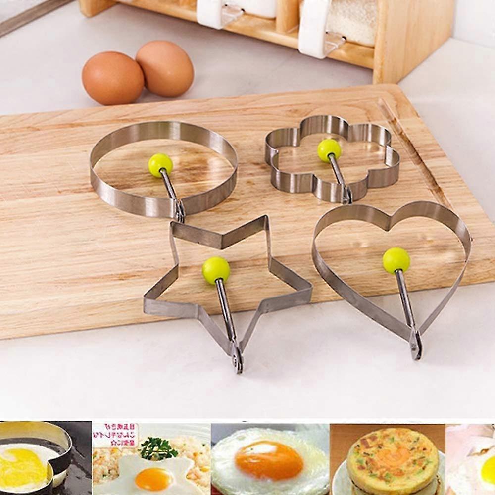 Star/Heart/Round/Plum Flower Stainless 4 Pcs Egg Ring Egg Mold Pancake Maker with Handle