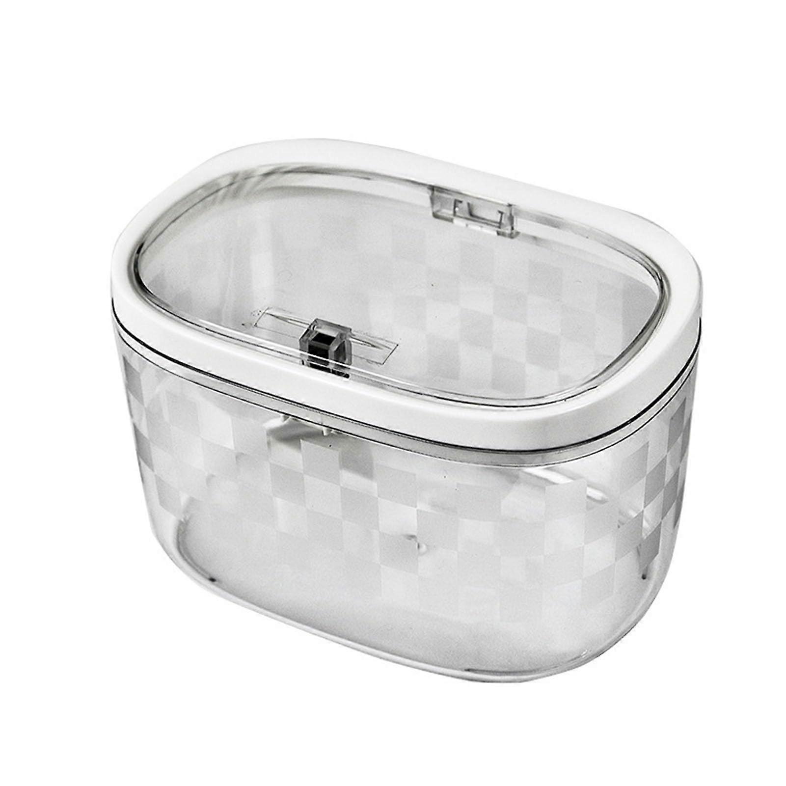 Mini trash can, compact portable waste bin, PushTypeDesign, transparent, easy to clean, ideal for desk, bedroom, office, car (Transparent White)