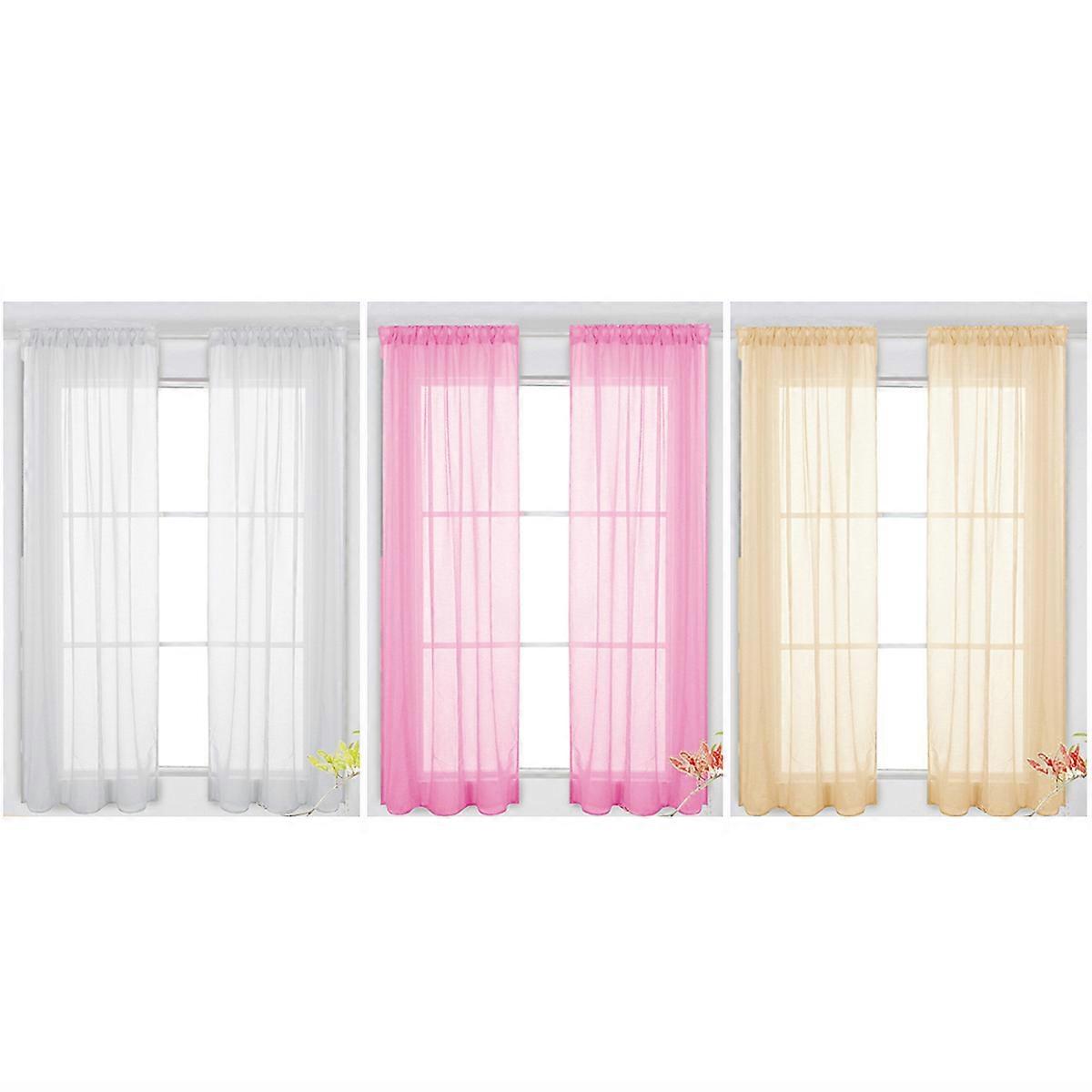 Cafe Net Curtains Solid Color Transparent Tulle Window Sheer for Wedding Bedroom Use 100x200cm Coffee Privacy 1Set