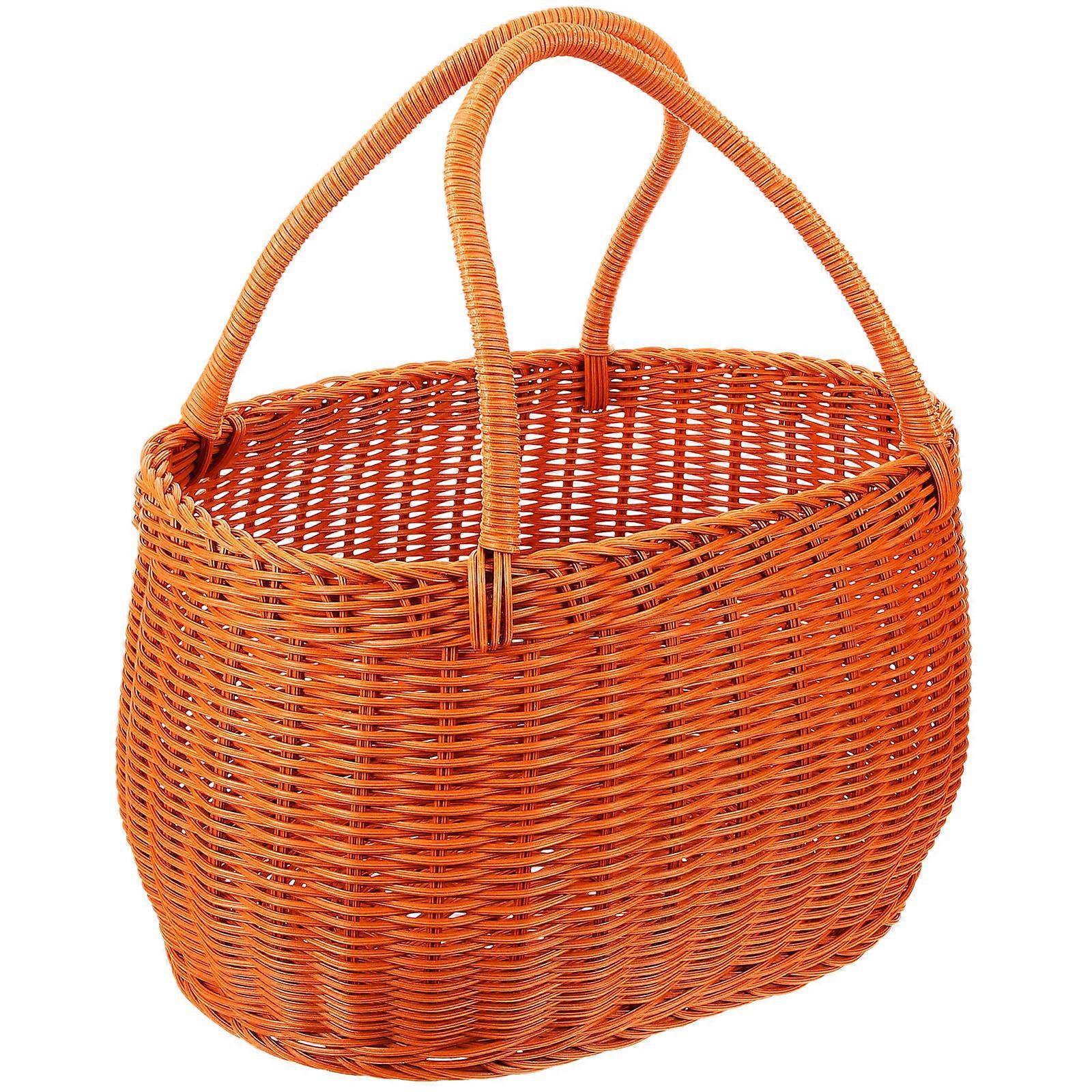 Multipurpose Storage Basket Imitation Rattan Beige Picnic Use Vegetable Woven Container Home Use 1Pcs