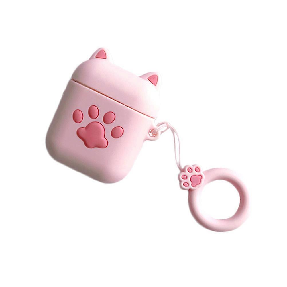 Cat Paw Case Shockproof Earphone Case Pink Color 6x4x2 5cm For Carrying Wireless Earphones 1Set