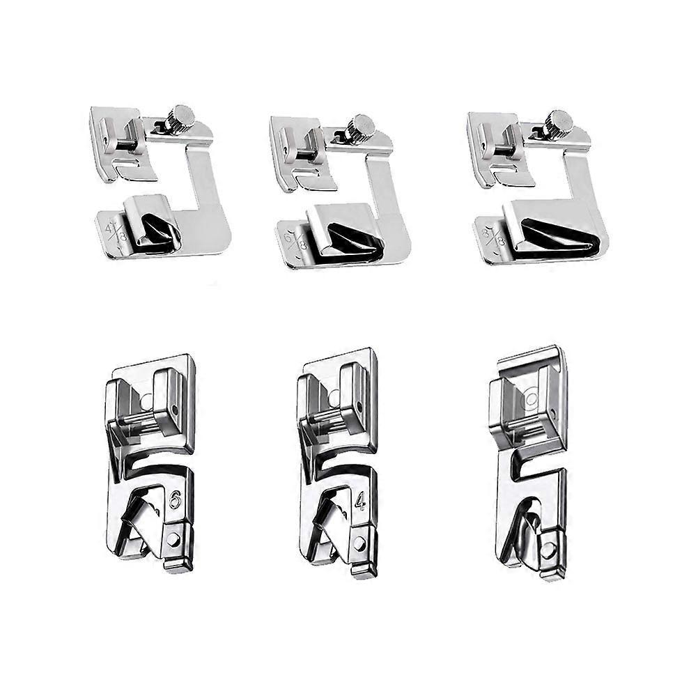 Universal Sewing Rolled Hemmer Feet Set Sewing Machine Accessory For Tailors Silver 6 Pcs