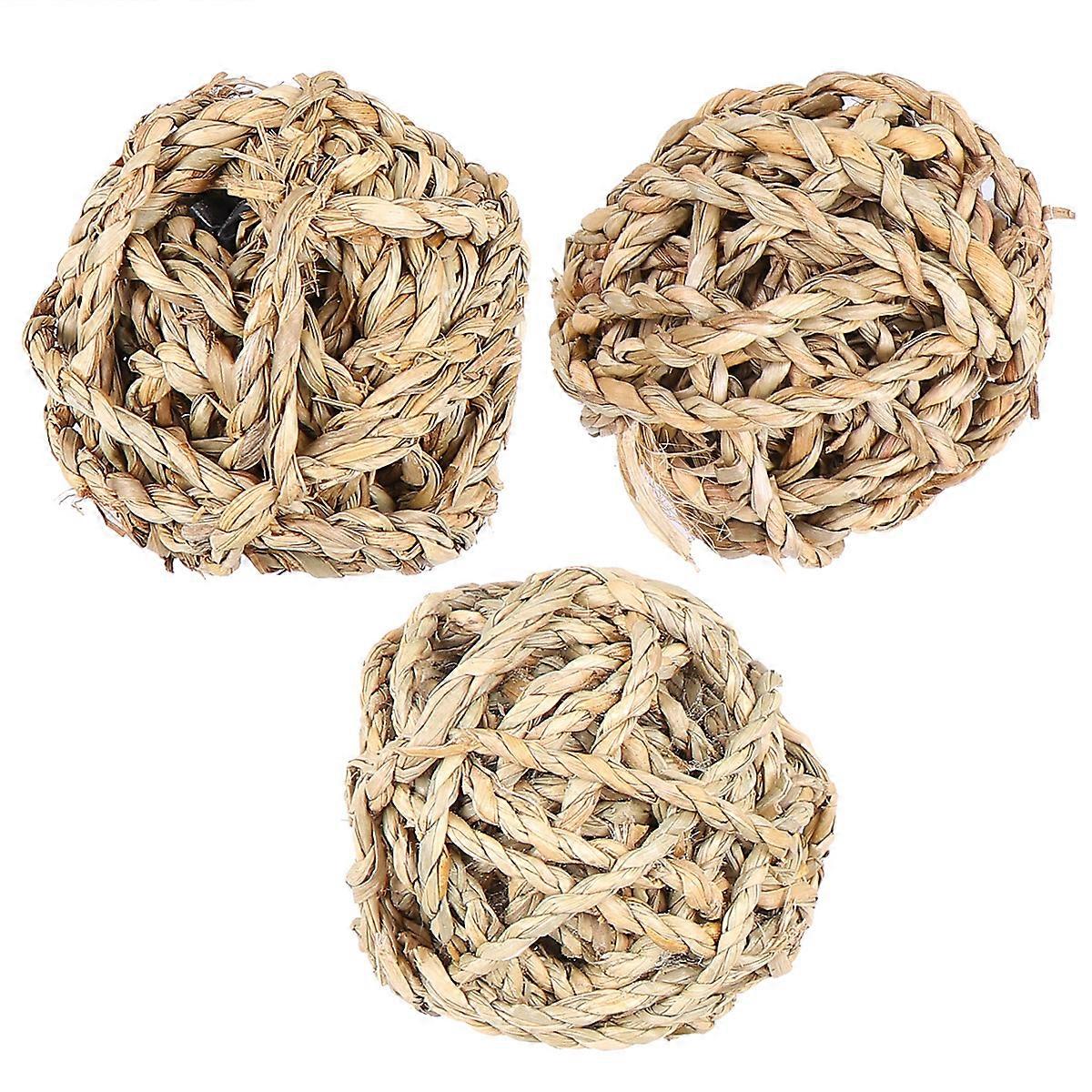 Grass Balls Bird Toys Parrot Bite Ball Chew Toy Interactive Play Beige 6x6x6cm 3Pack