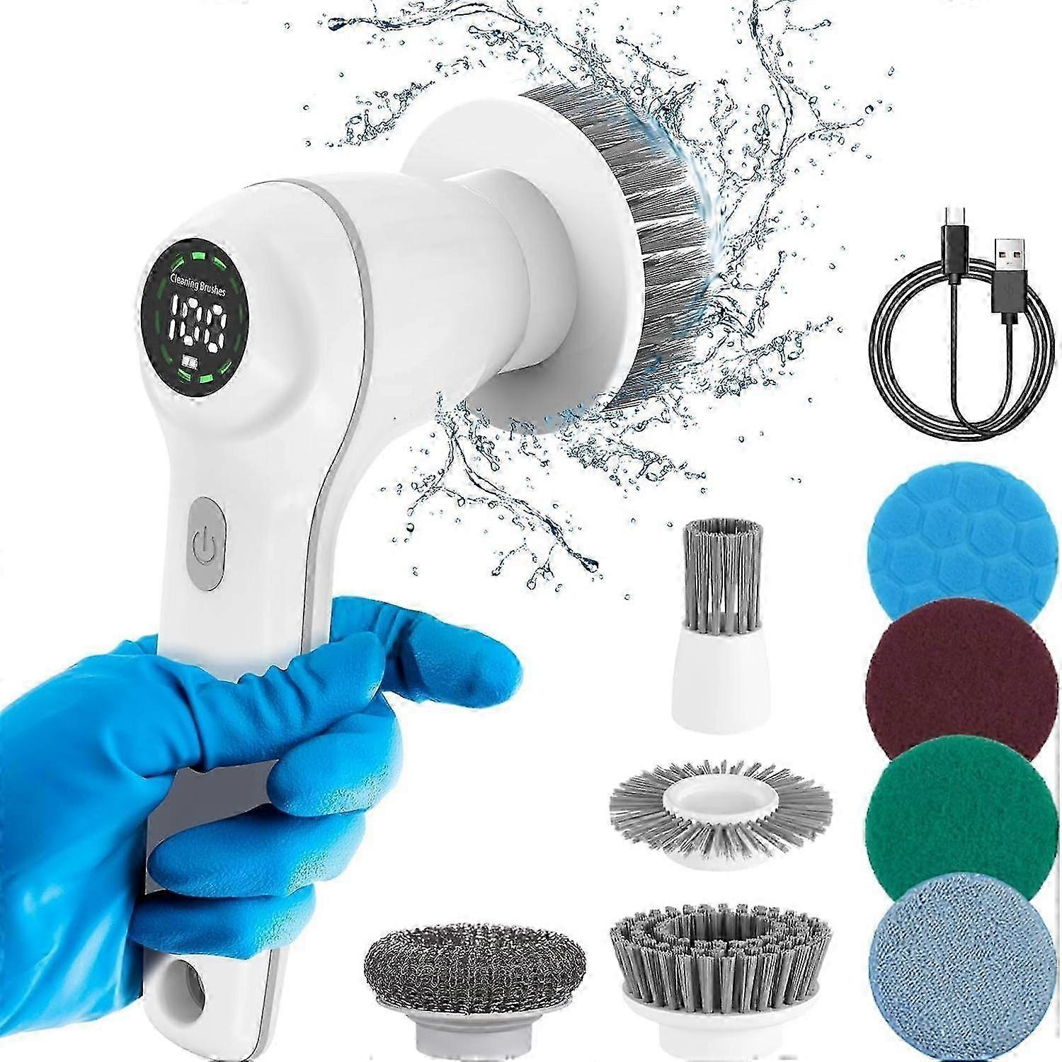 Autolaveuse électrique à essorage, nouvelle brosse à récurer électrique avec 8 brosses remplaçables, 2 vitesses réglables pour un usage domestique