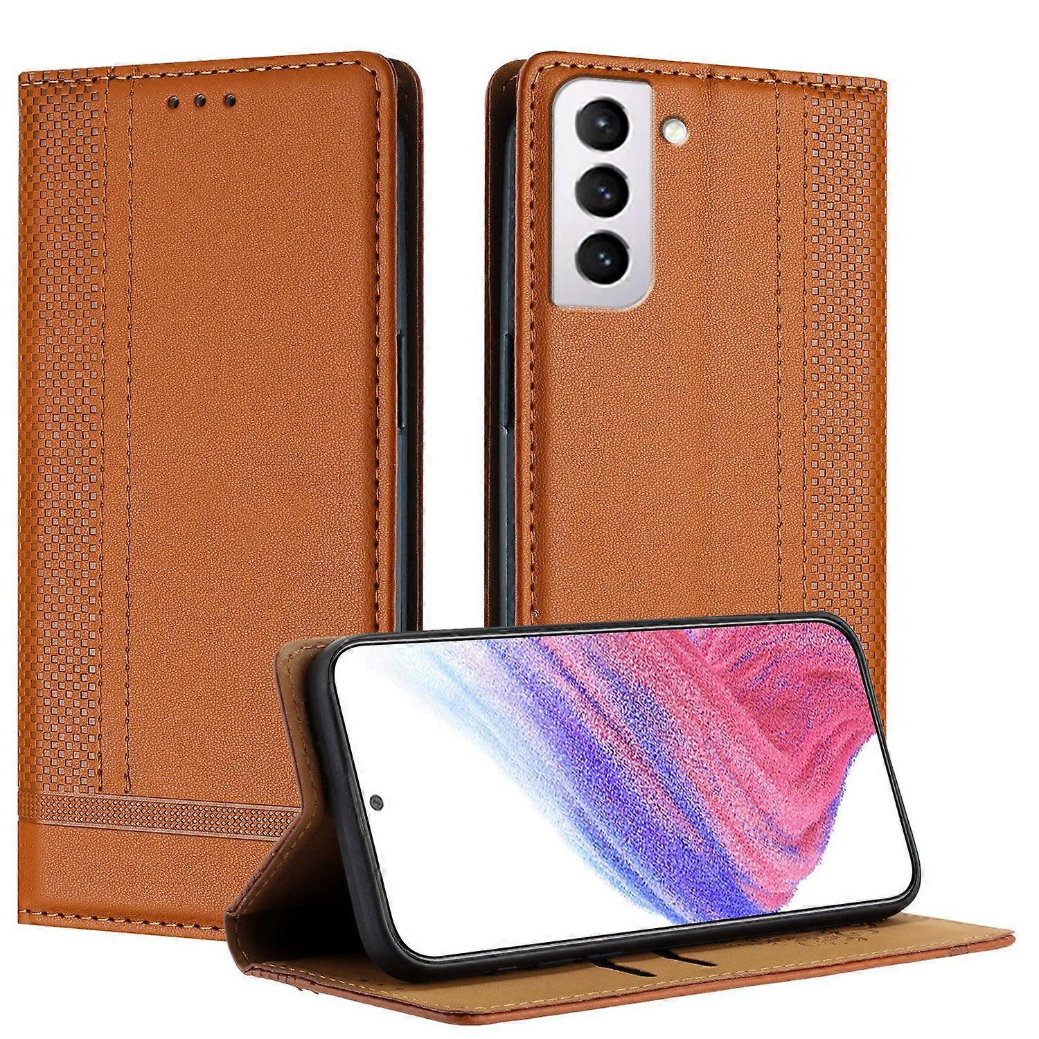 For Samsung Galaxy S21 Plus Wallet Case,PU Leather Folio Flip Kickstand Protective Shockproof Case-Brown