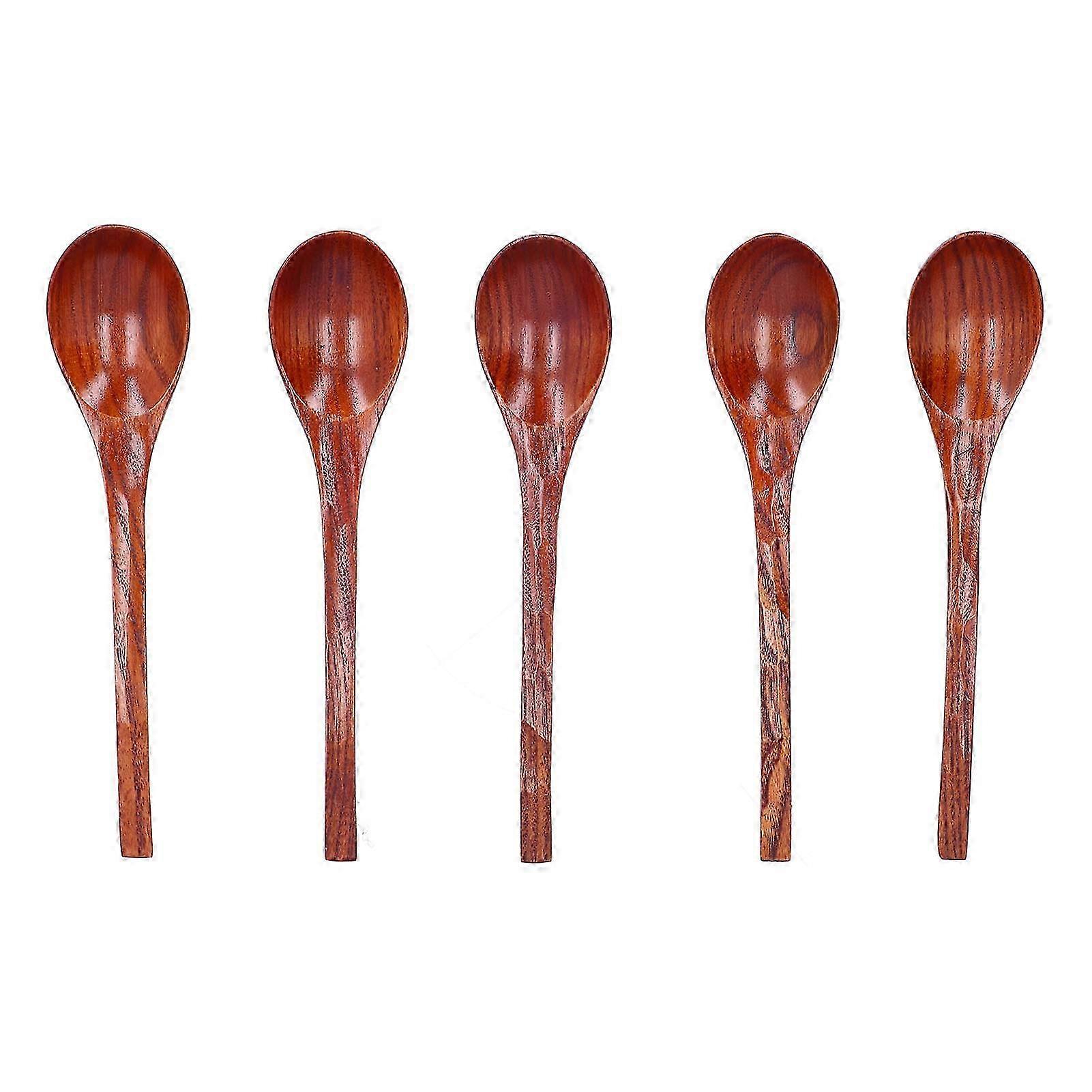 5pcs Non-Slip Wooden Cooking Spoons with Long Handle for Stirring Hot Soup