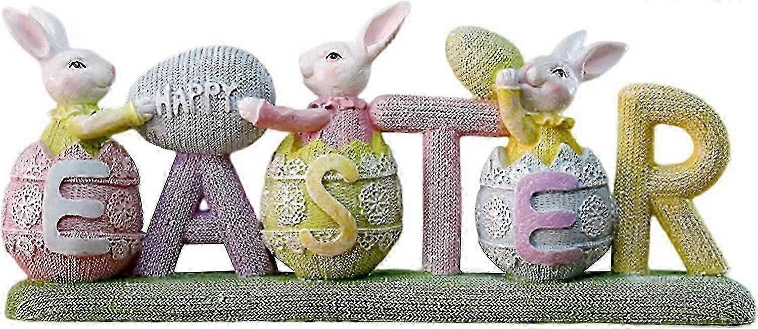 Easter Table Sign Bunny Decor - 3 Rabbits Eggs Table Signs Cute Rabbit Egg Happy Easter Ornaments Party Table Decoration