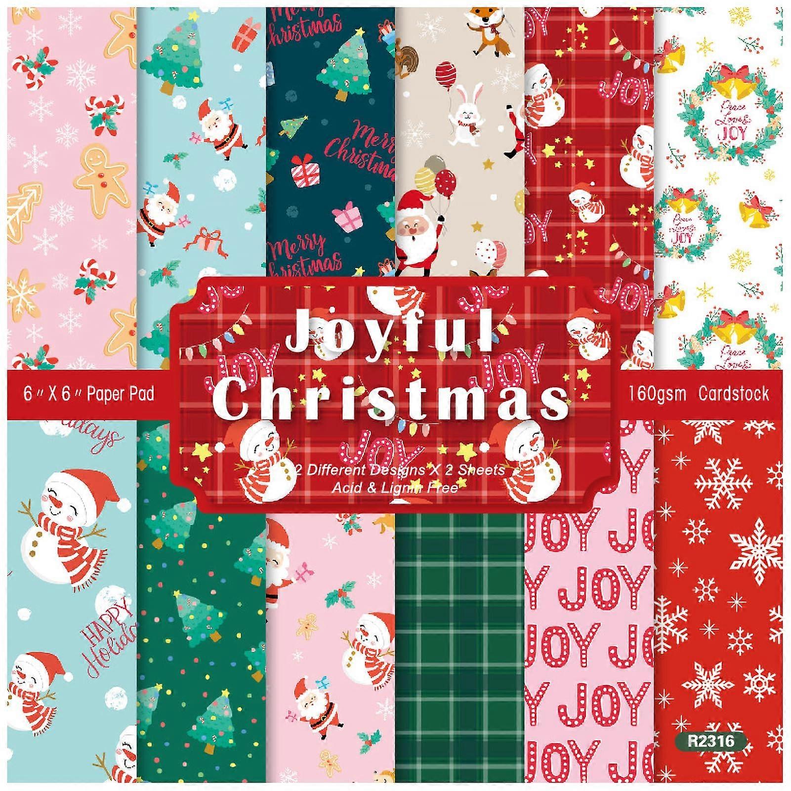 Scrapbooking Dekorpapier Cardstock Block 15.2x15.2 cm, 48 Sheets, Snowman Christmas Tree Print, Single-Sided Pattern Paper