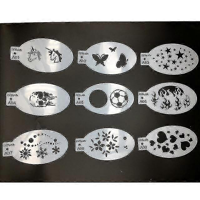 9 Pcs Face Painting Stencils - Body Art Template, Dots Fish Scale, Leopard