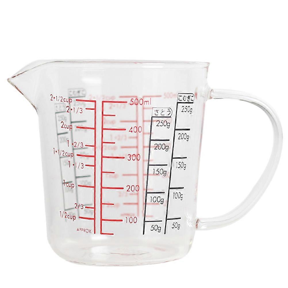 Glass Measuring Cup with Double Sided Scale Marks for Home Use Assorted Color 500ml