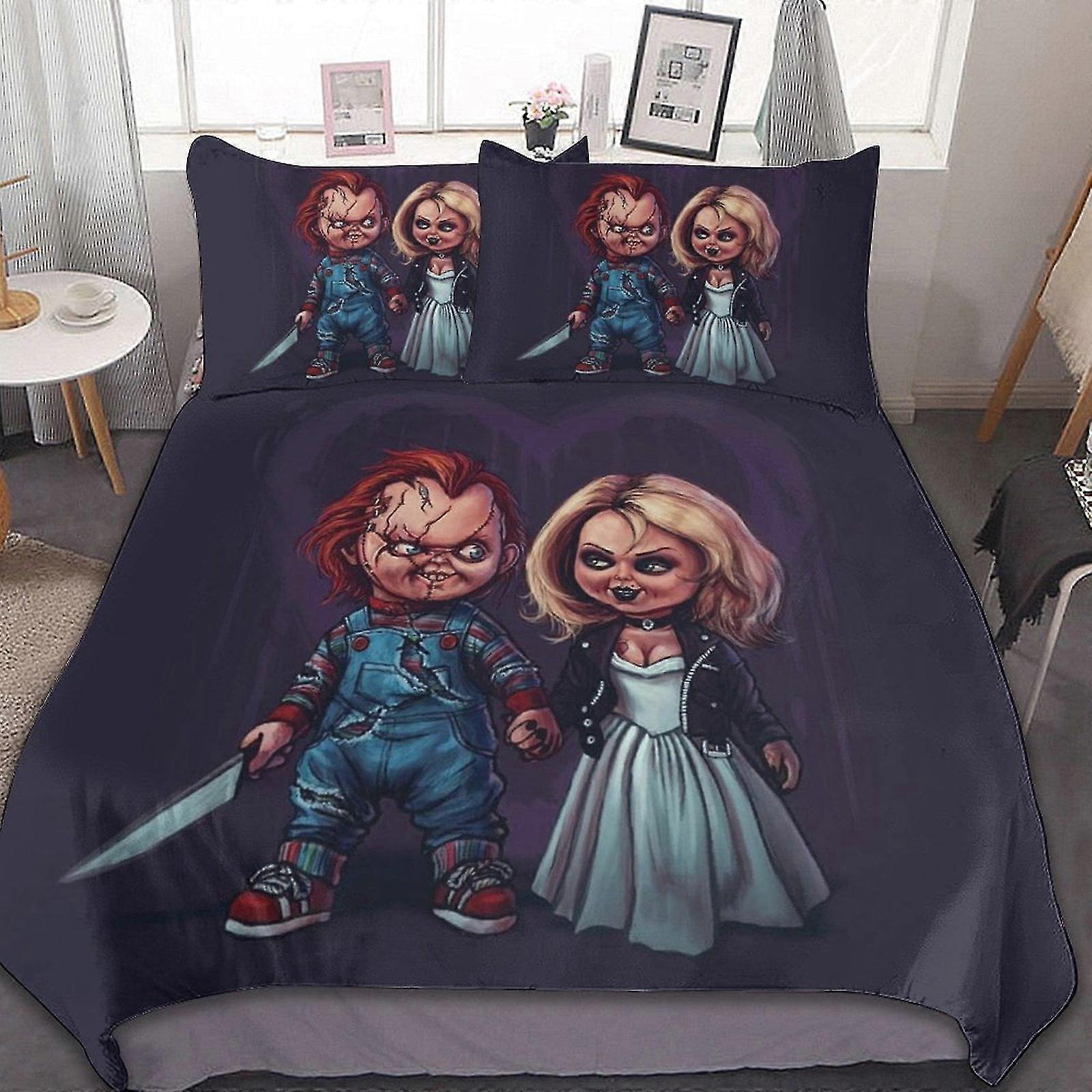 Bride of Chucky 3 Pieces Bed Sheets Set Breathable Duvet Cover with 2 Pillow Shams Soft All Seasons Bedding Set