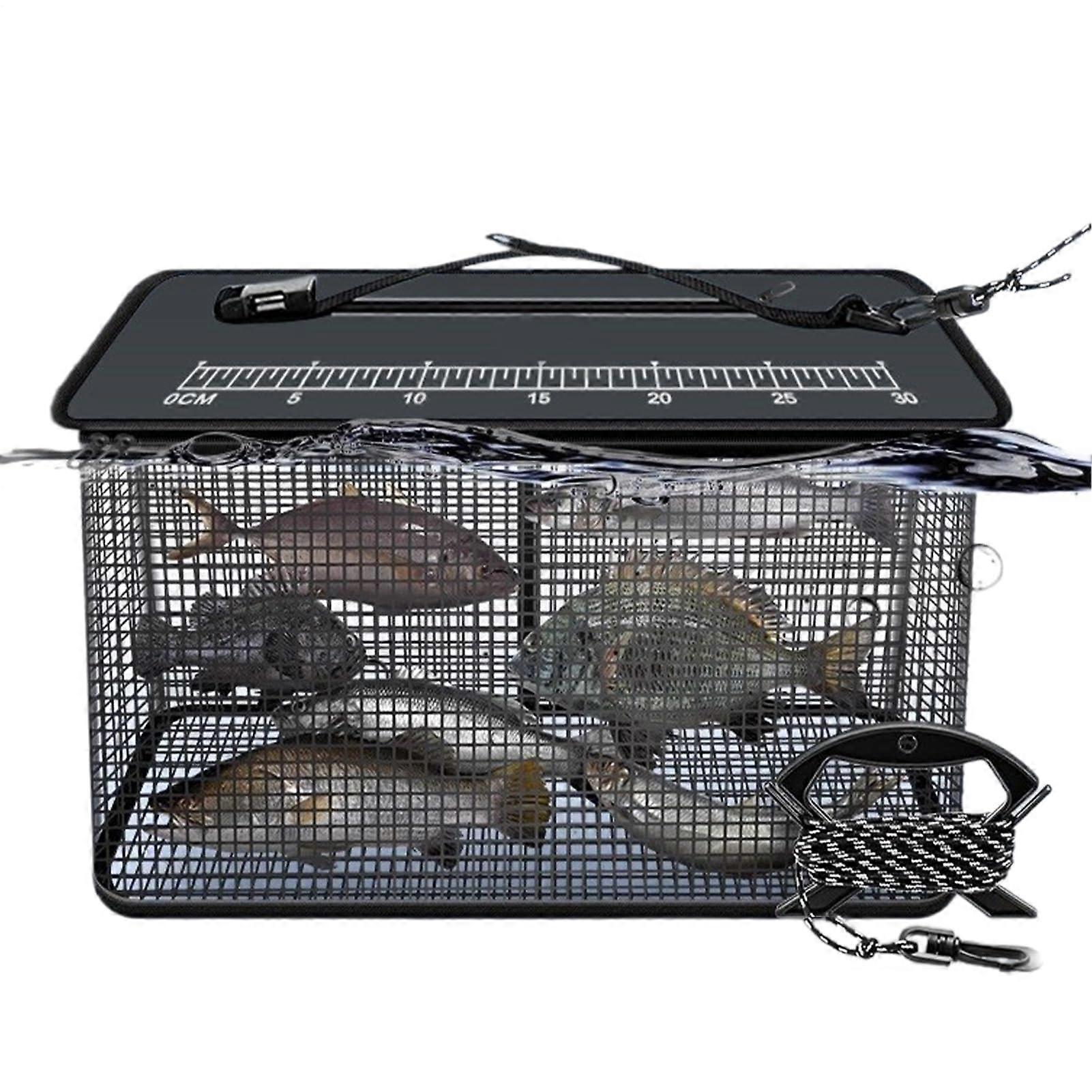 Floating Fish Basket 47L, Nylon Fish Net, Collapsible Container with Anti-Slip Rope, 39 x 24 x 50 cm for Freshwater and Saltwater