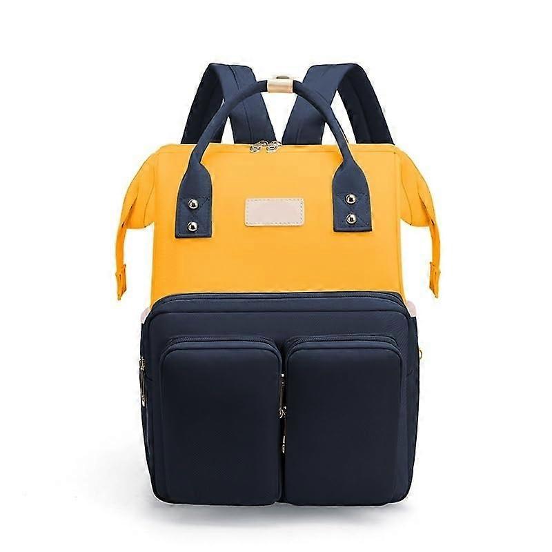 Multifunctional Diaper Bag Backpack for Moms, Large Capacity Travel Backpack, Yellow Blue Mummy Bag for Diaper Changing