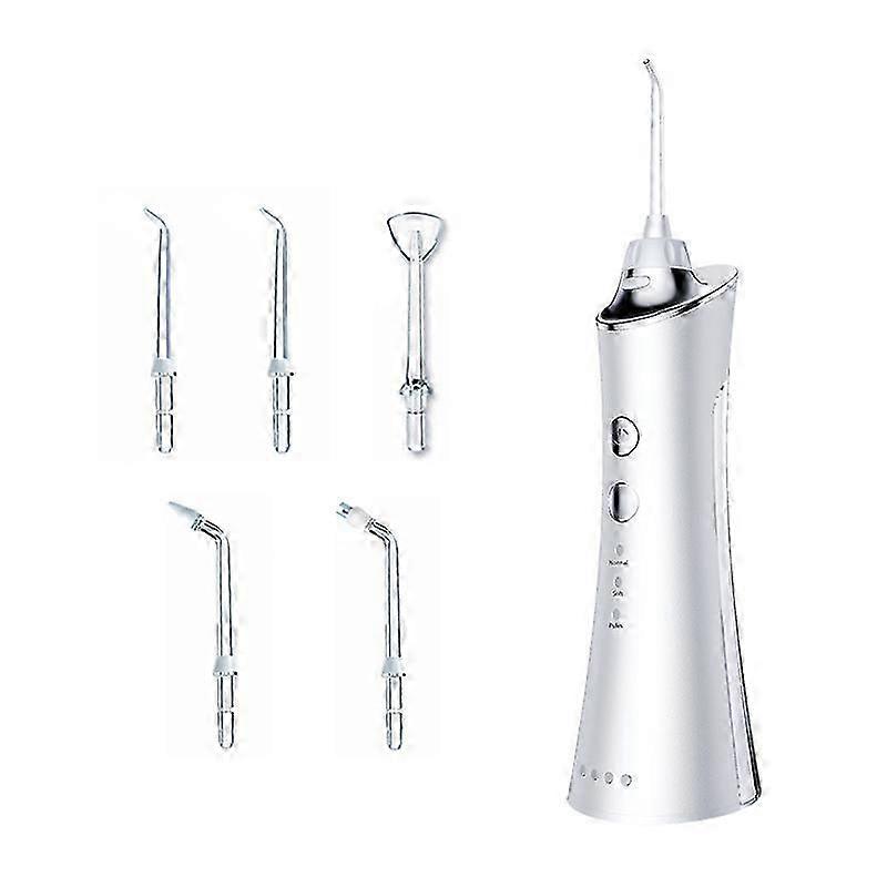 Portable and Rechargeable Oral Irrigator, Professional Dental Jet Water Flosser with 3 Modes, IPX7 Waterproof - White