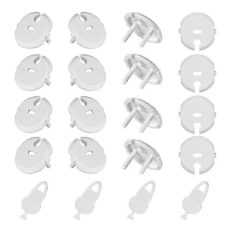 Couvercles de douille de sécurité pour enfants avec mécanisme de rotation - 16 couvercles et 4 clés pour douilles standard à 2 trous, blanc