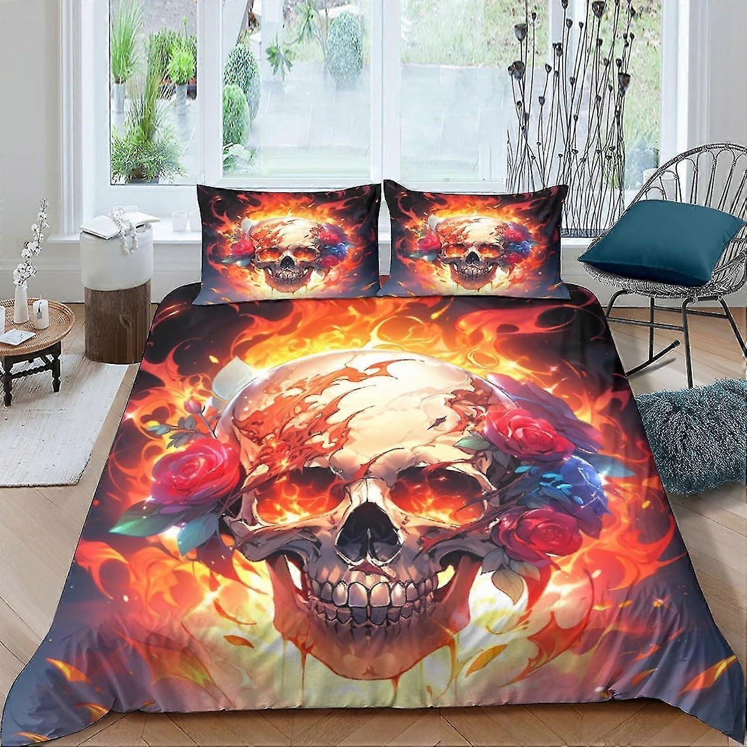 Gothic Skull Duvet Cover Set Soft Microfiber Bedding Set for Adults and Kids 3 Pieces with Zipper Closure