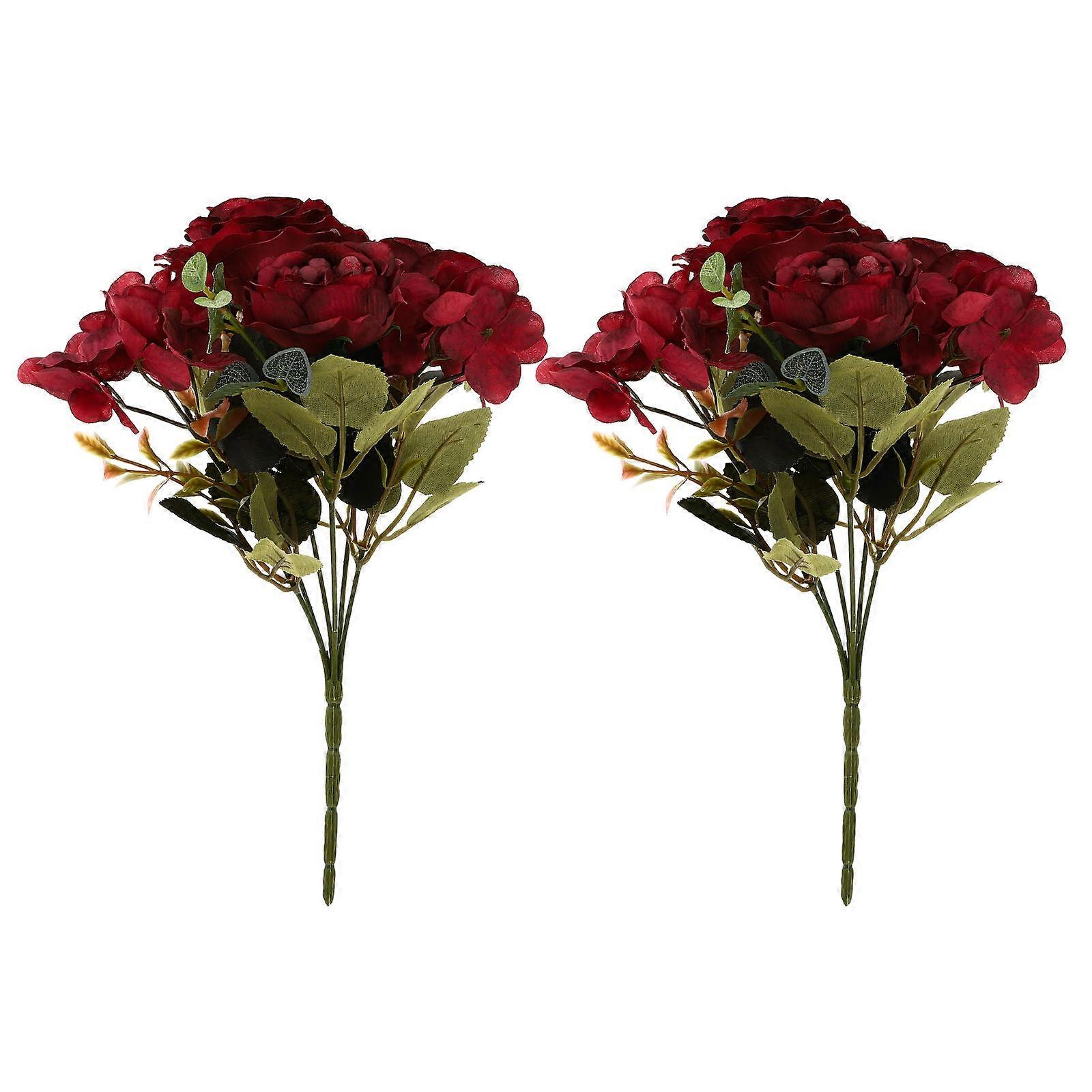 2Pcs Simulated Red Peony Wedding Flower Adornment DIY Bouquet Prop for Decor
