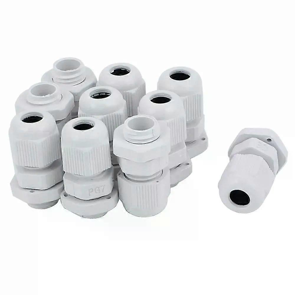 PG-7 White Plastic Waterproof Connectors Cable Glands 10 Pcs