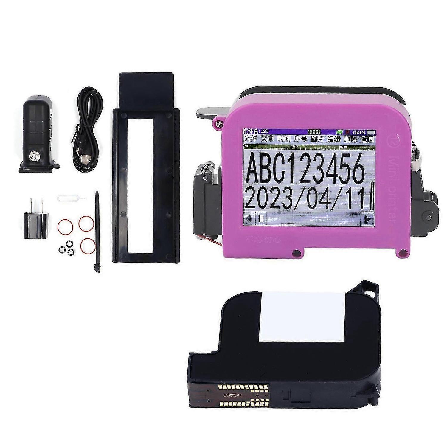 Handheld Inkjet Printer Detachable LED Display Multifunctional Inkjet Coder with Cartridge for Date Label 100240V US Plug