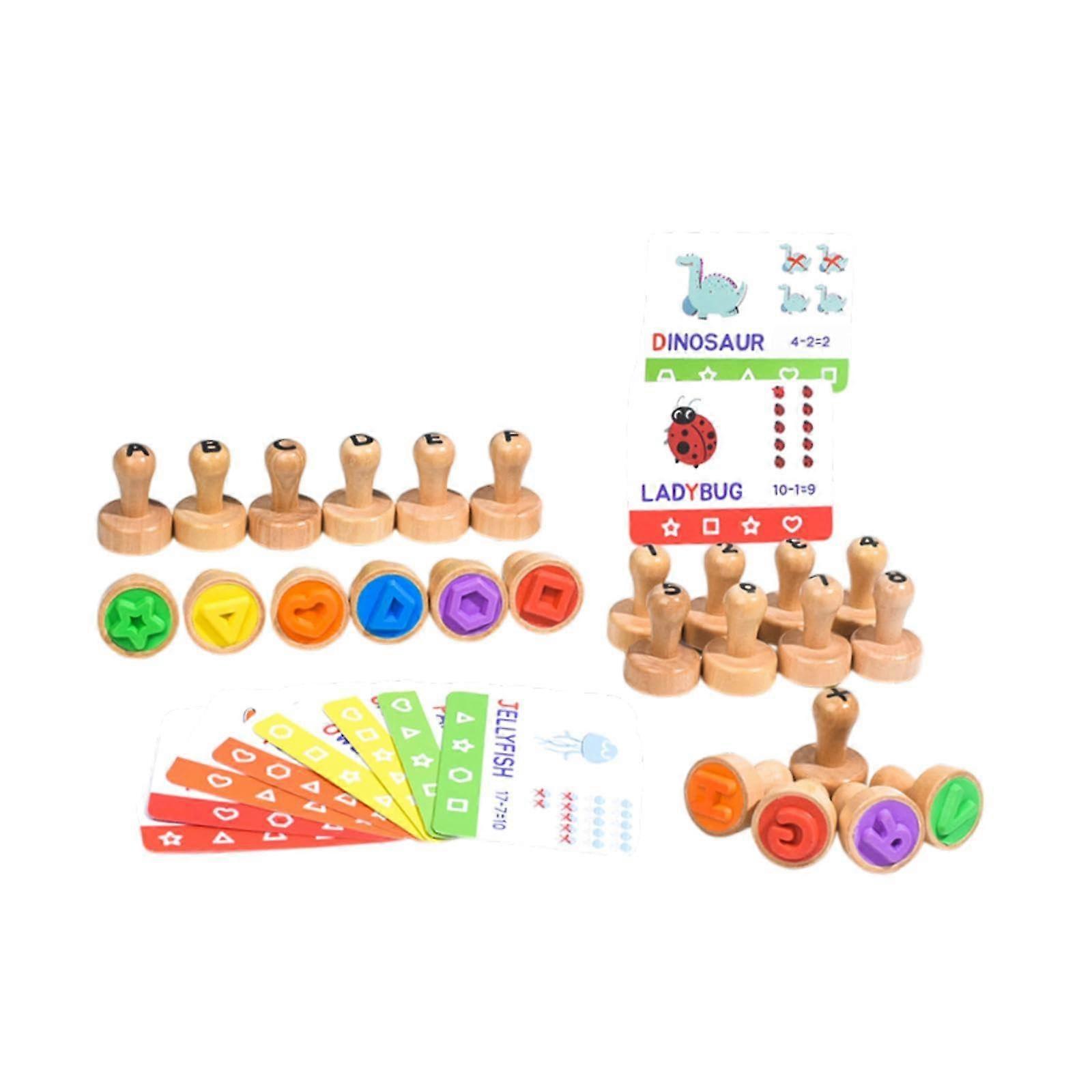 Wooden Alphabet And Number Stampers For Ages 3 To 5 Made Of Wood Includes Alphabet Letters And Numbers