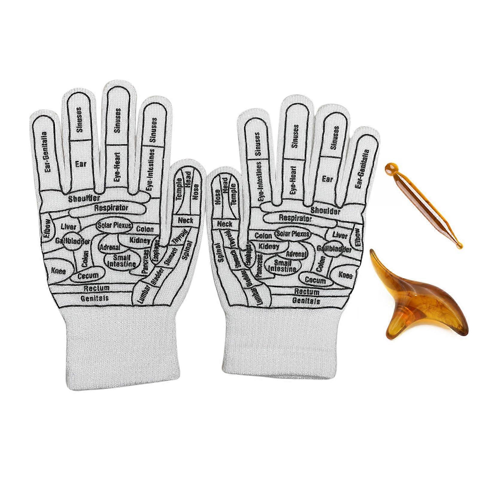 Soft Acupressure Reflexology Gloves Set, Amber Hand Gloves for Targeted AkuuPoints Stimulation, Comfortable and Adjustable Fit