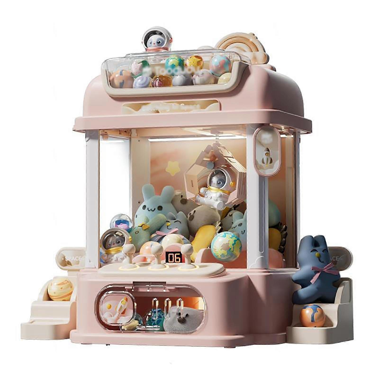 Candy Dispenser with Remote Control, Kids Claw Machine with Light and Music, Includes 2 Panda Dolls and 25 Toys, Pink