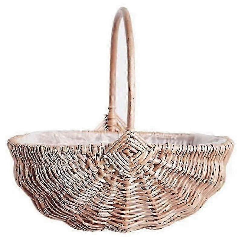 Handwoven Flower Girl Basket with Handle, Willow Storage Basket Empty Wicker Picnic Basket, Wedding Flower Girl Baskets JP