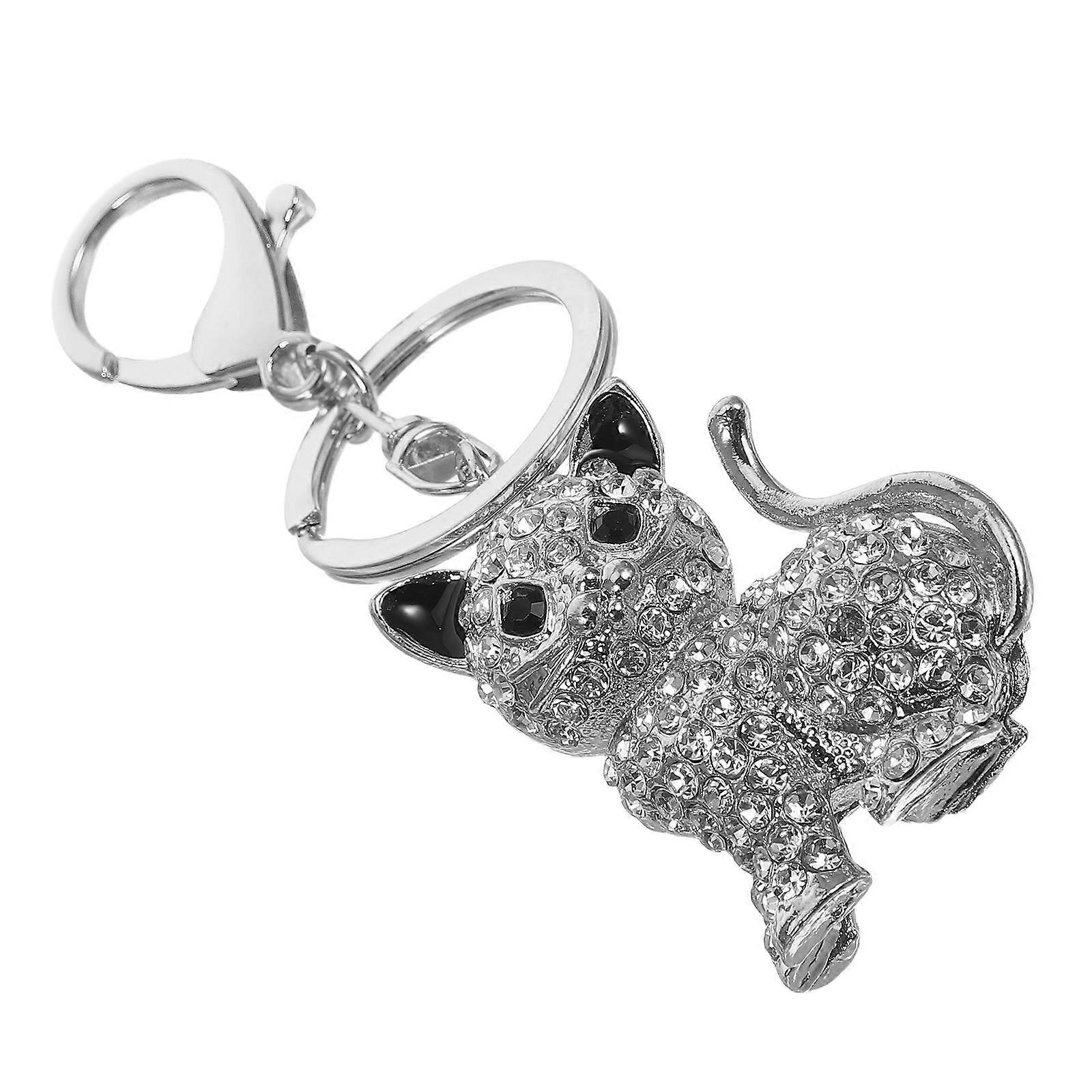 Cartoon Keyring Adorable Cat Charm Decorative Accessory For Purse Hanging Silver .5×1.6×0.8in 1Pack