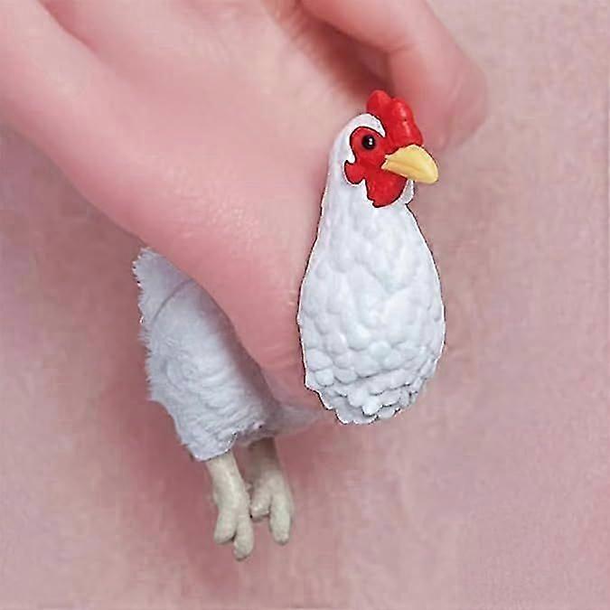 Boucles d’oreilles poulet peint à la mainBoucle d’oreille de poule en résine hypoallergénique, Mini poulet réaliste clous, Animal Rooster Drop Dangle boucles d’oreilles, Jolie ferme C