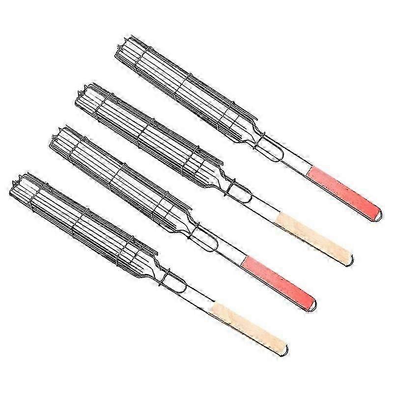 Kabob Grilling Basket Reusable Anti- Wooden Handle Barbecue Tool Grill Basket Grill Net for Co-Work
