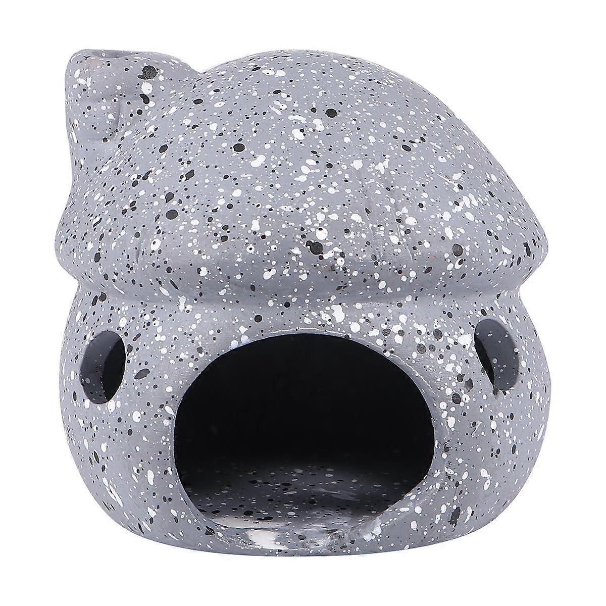Ceramic Fish Tank Accessories Artificial Hollow Habitat Cave Grey 8x8x8cm For Aquarium Owners 1Set