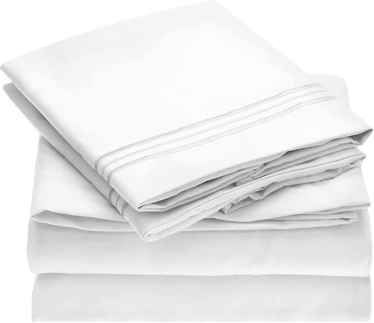 Full Size Bedding Set - Luxury Hotel Bedding and Pillowcases - Ultra Soft Cool Sheets - Wrinkle, Fade, Stain Resistant - 4 Pack (White,FULL)