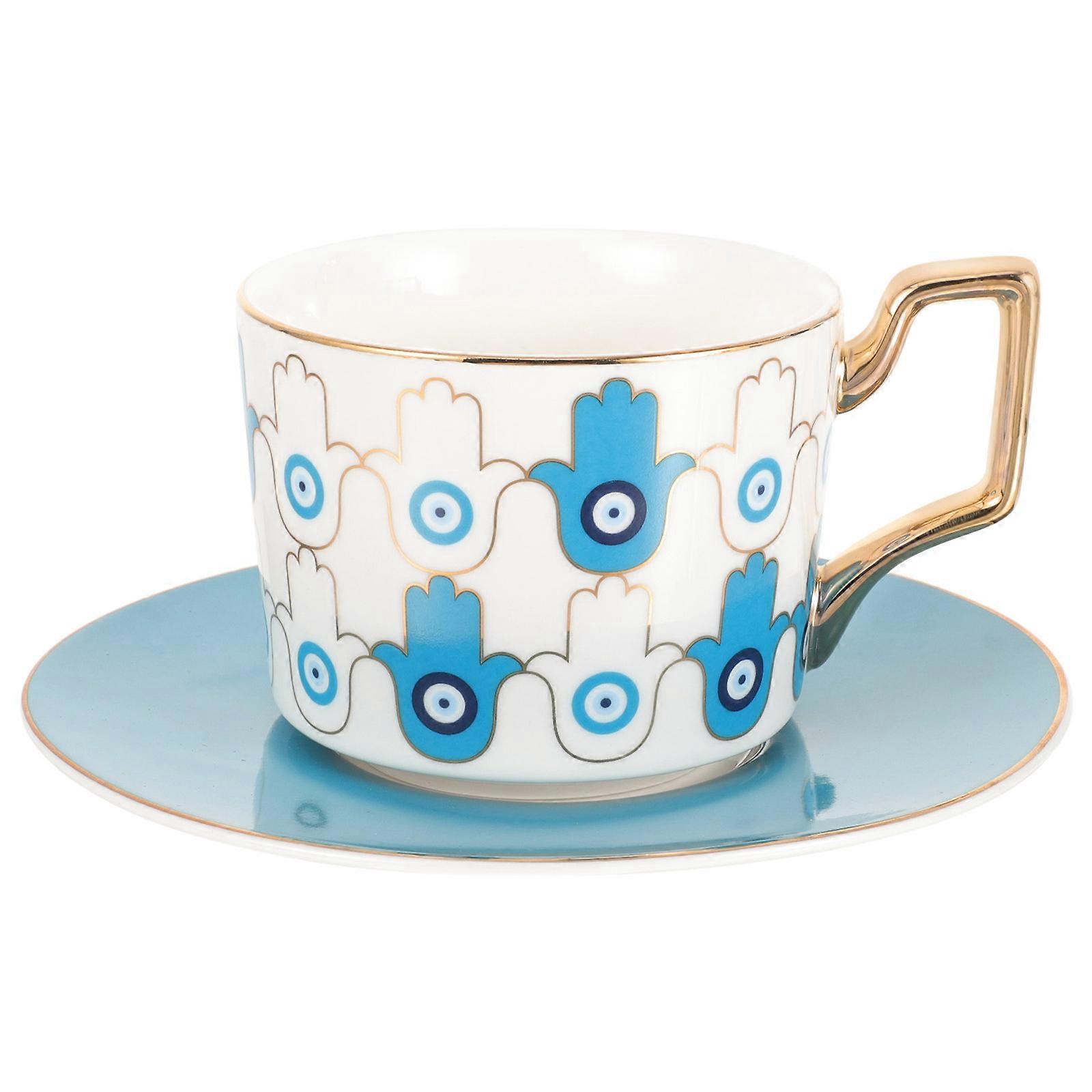 Bohemia Ceramic Mug Latte Cup Saucer Set Round Shape Family Friends Suitable for Various Occasions 1Set