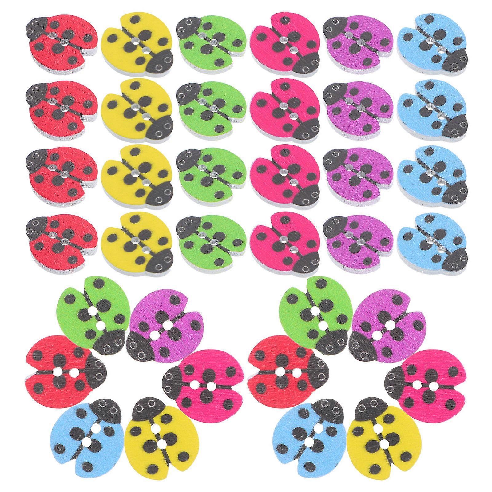 Assorted Color Ladybug Shaped Wooden Buttons for Sewing Craft Projects 100 Pcs 2 Holes
