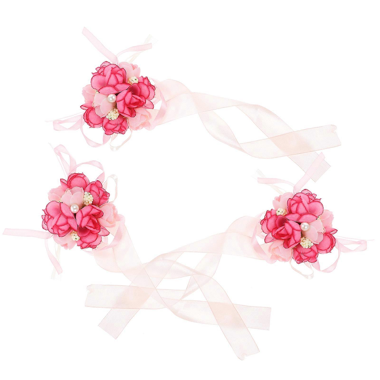 Wrist Flower Decor for Performance Use Simple Elegant Design Pink Cloth Bridesmaid Wrist Ornament 3pcs