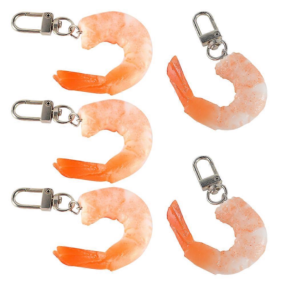 5pcs Realistic Peeled Shrimp Keychains Food Models Key Rings Bag Charms Party Favors Key Chain Bag Pendant Decor