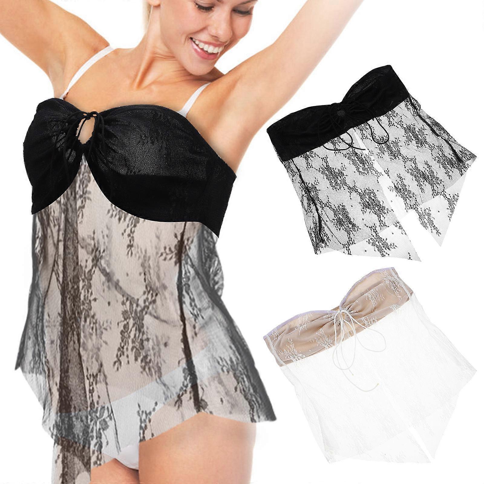 Lace Tube Tops For Women Sleeveless Off Shoulder Vest M Black Asymmetrical Split Design 2Set