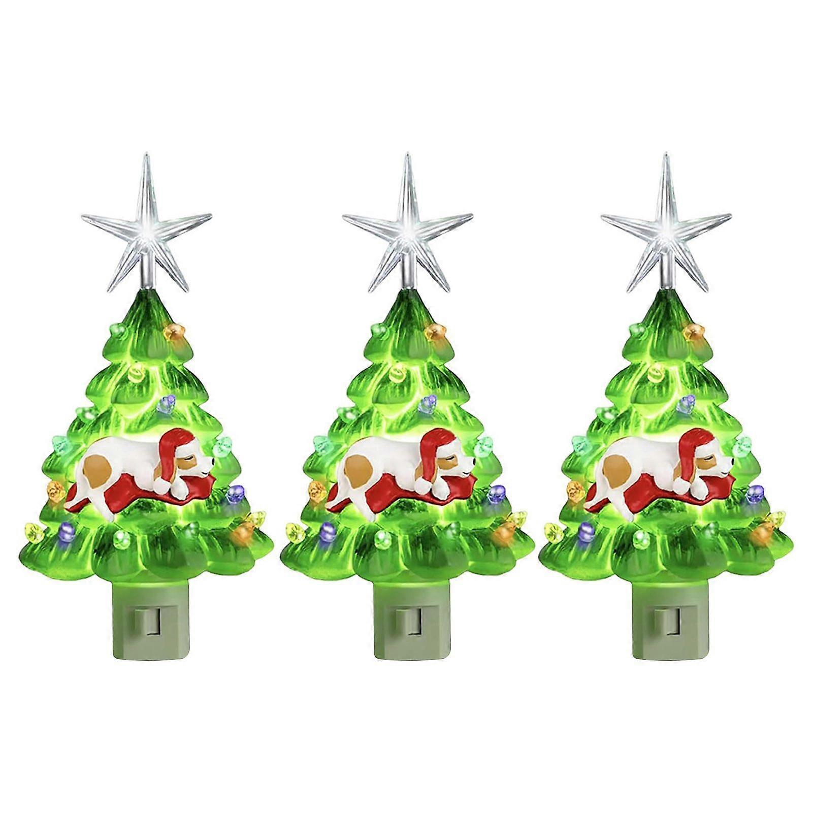 Resin Xmas Tree Night Light Decorative Tree Nightlight Plug in Indoor Room Home Decor