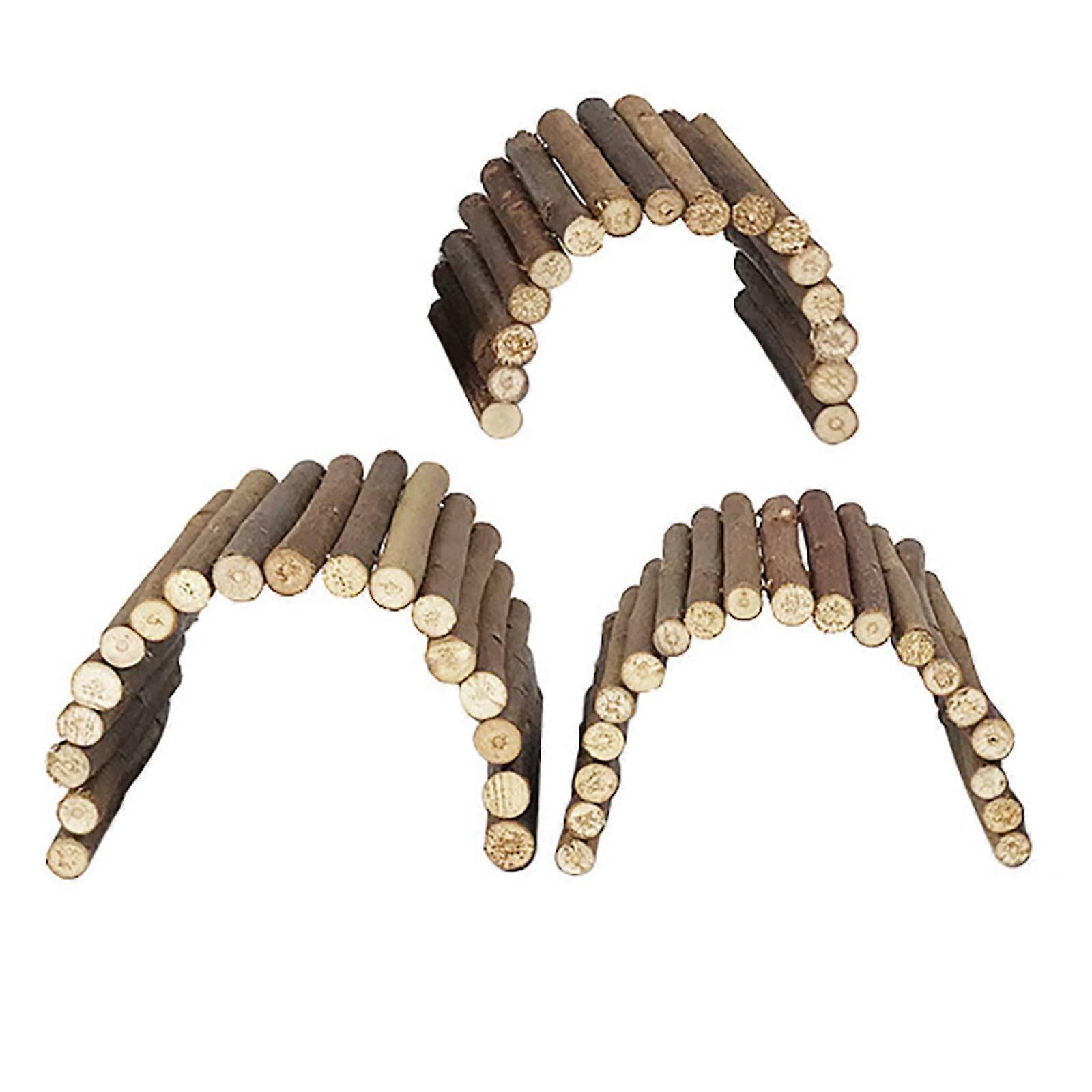 Wooden Ladder Chew Toy Pack of 3 for Hamsters - Flexible Stairs Climbing Accessories for Small Pets