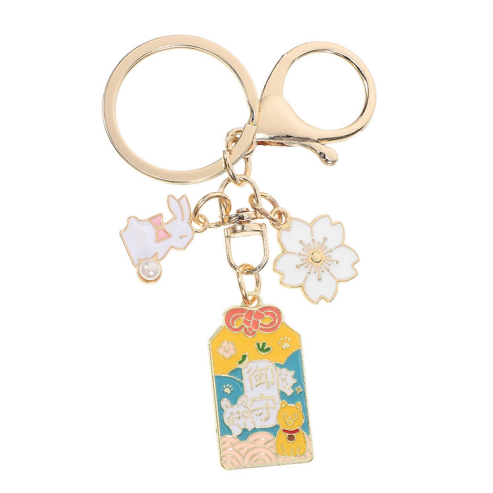 Cute Japanese Rabbit Keychain, Durable Bag Charm for Handbags and Car Keys, Unique Flower Theme Accessory for Year Celebrations