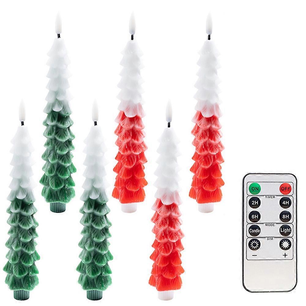 6Pcs Christmas Tree Shaped LED Candles with Remote Control Flameless Decorative Lights Holiday Atmos