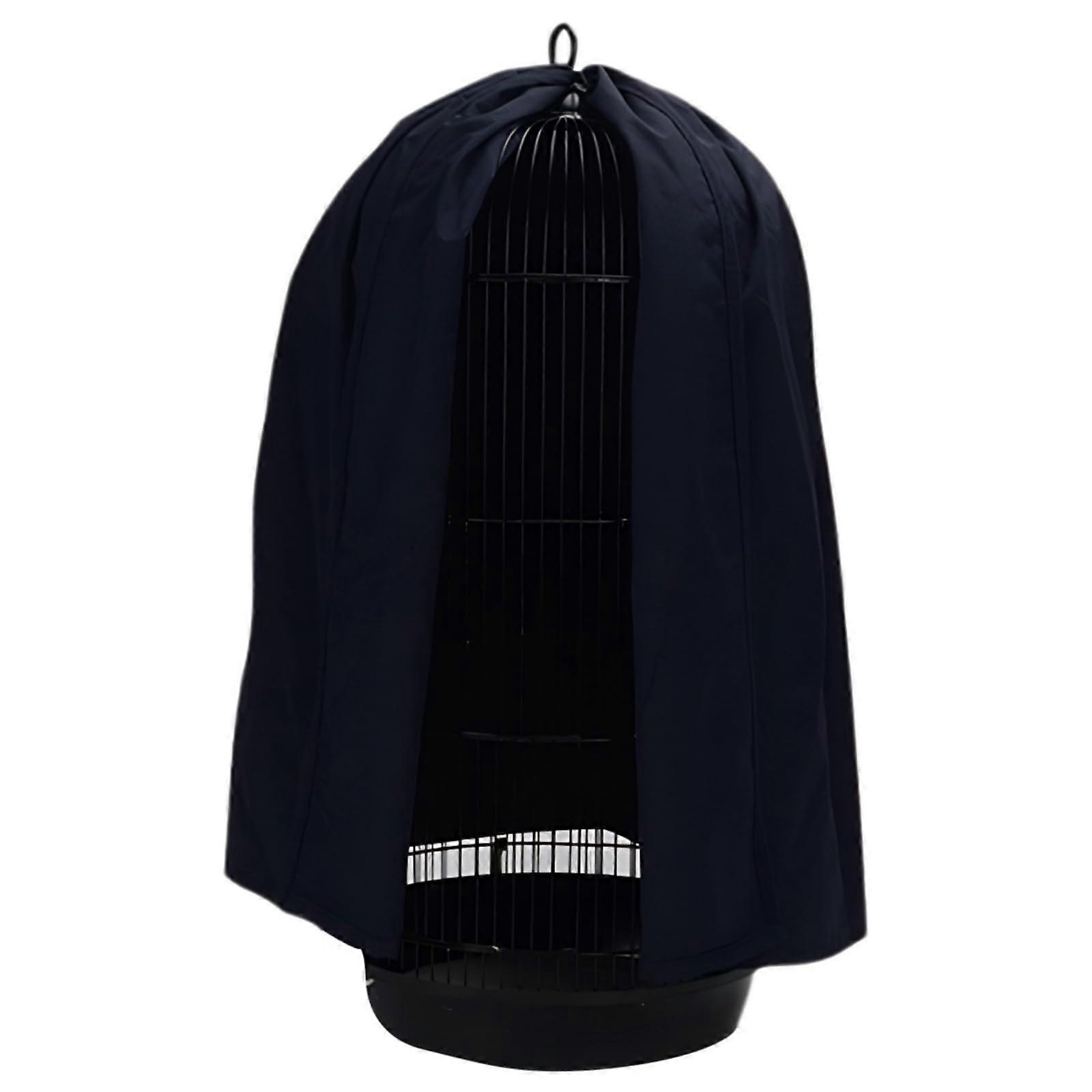 Round cover for bird cage, lightblocking protection for parrots, made of polyester with hooks.