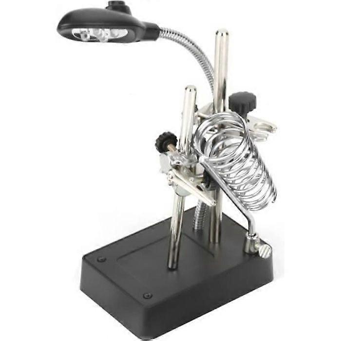 2.5X 7.5X 10X Third Hand Stand Magnifying Glass with LED Light, 3 Lenses, Mini Clamp, Tweezers for Soldering Assembly Repair E