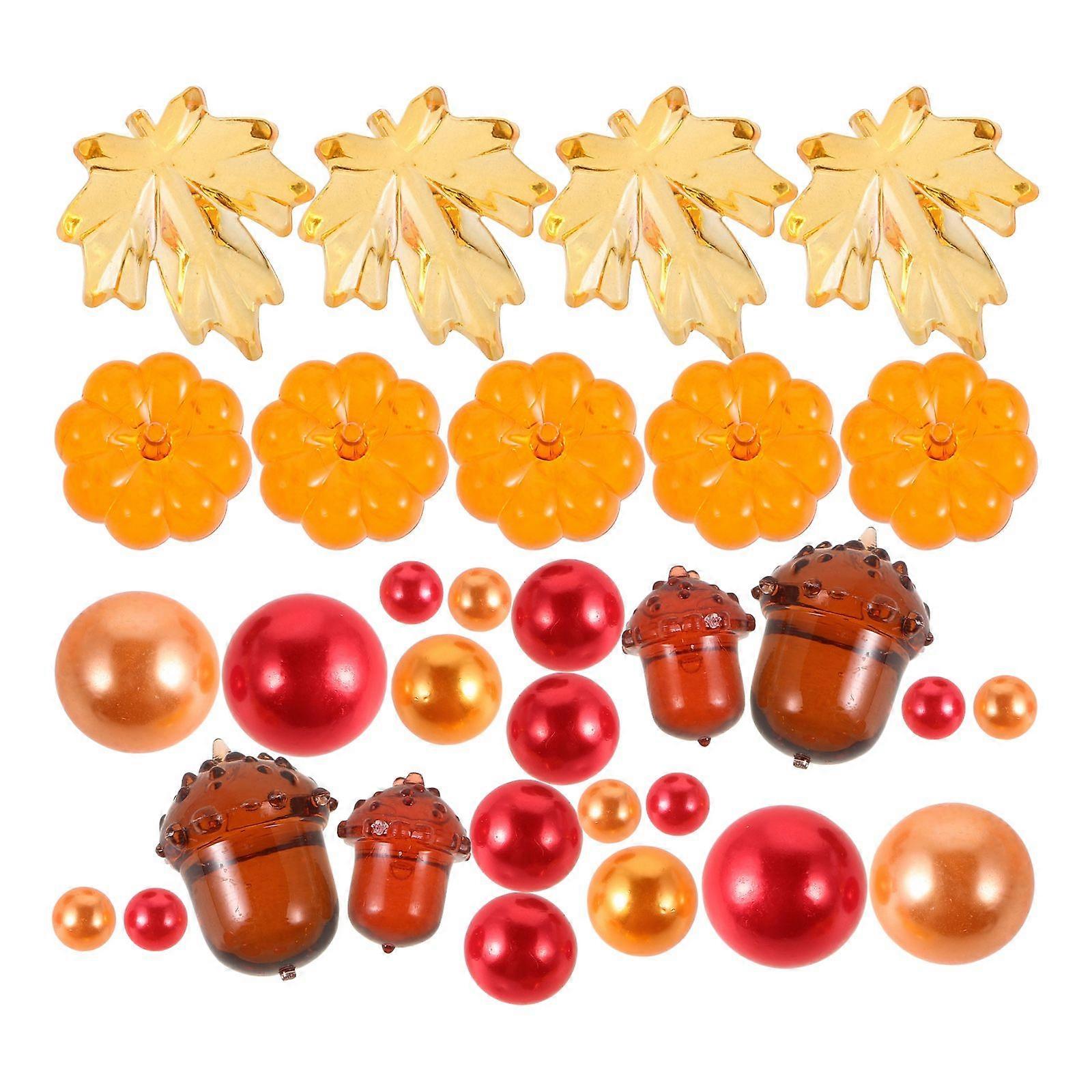 1 Set Of Thanksgiving Vase Filler Set Decorative Simulation Pumpkin Maple Leaf Hazelnut Beads Vase Filler Floating Candle Centerpiece For Table Center