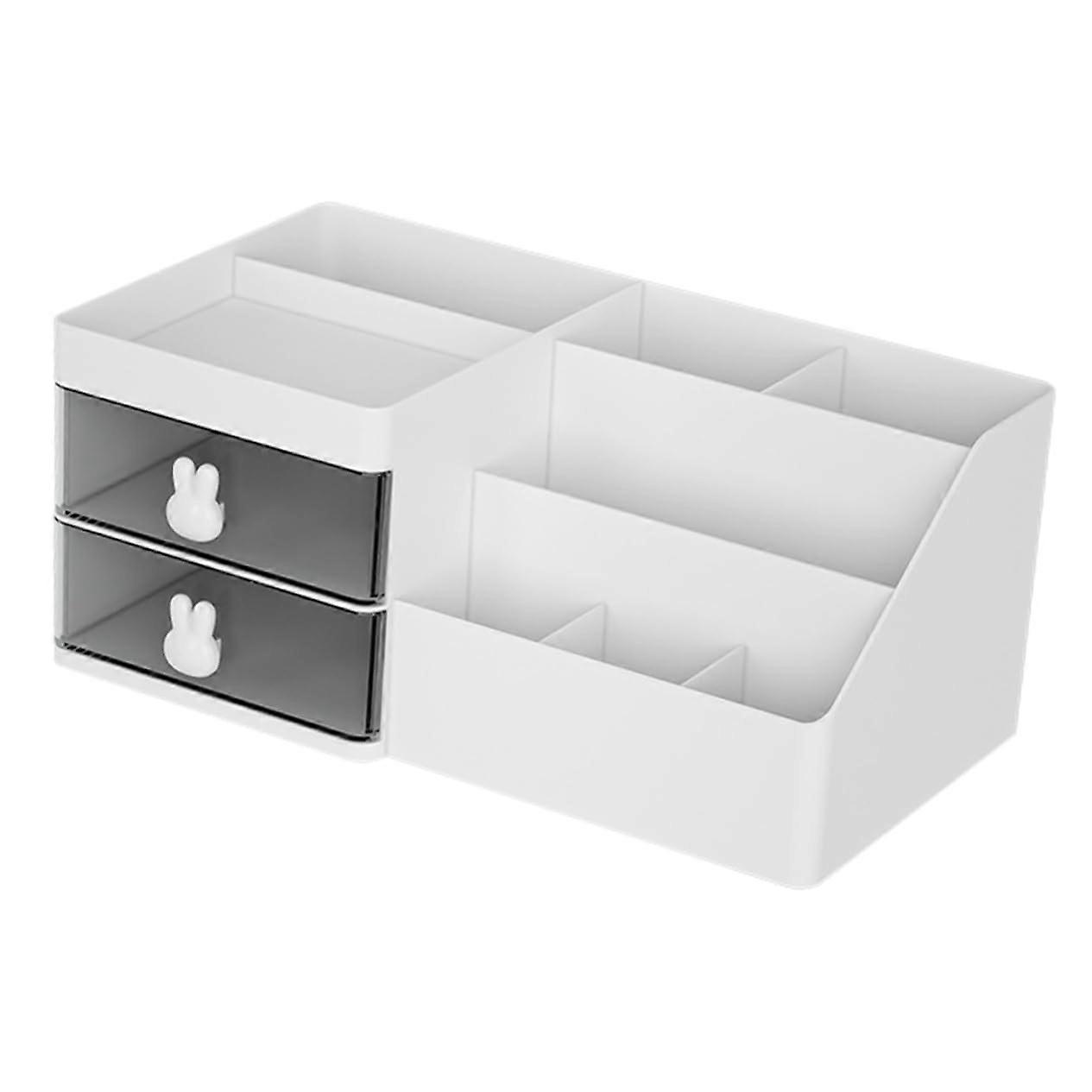 Desktop Organizer with Drawer - Practical Storage Box for Office and Home, Elegant White, Lightweight, Portable for Stationery and Cosmetics