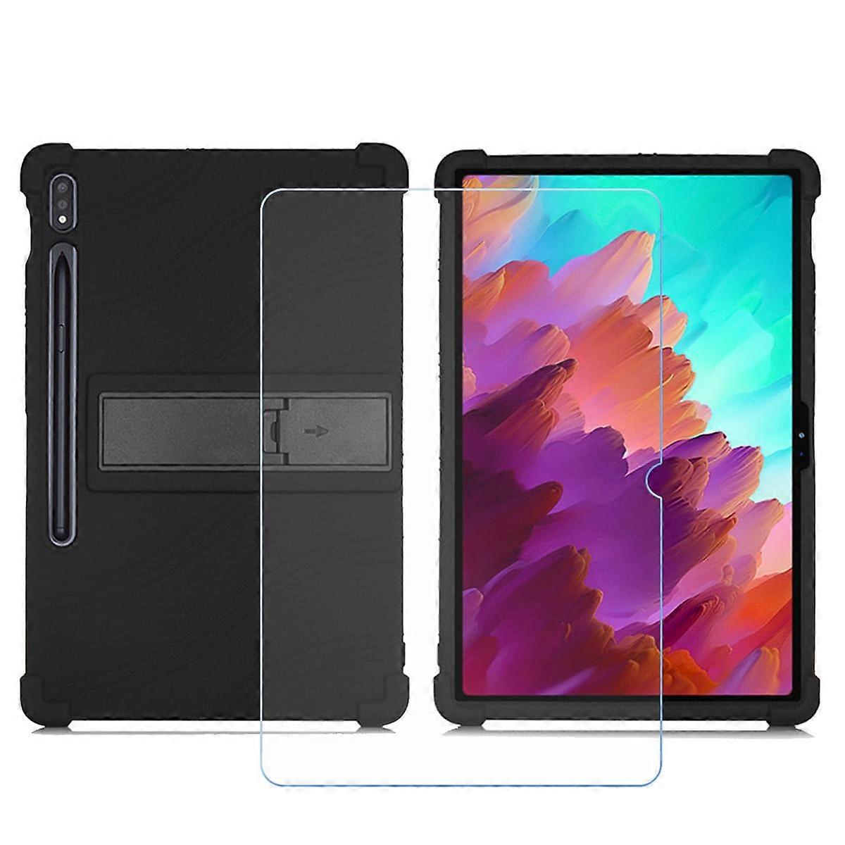 Blackview Tab 12 Case with Tempered Glass Screen Protector, Soft Silicone TPU Cover, 10.1 Inch, Black