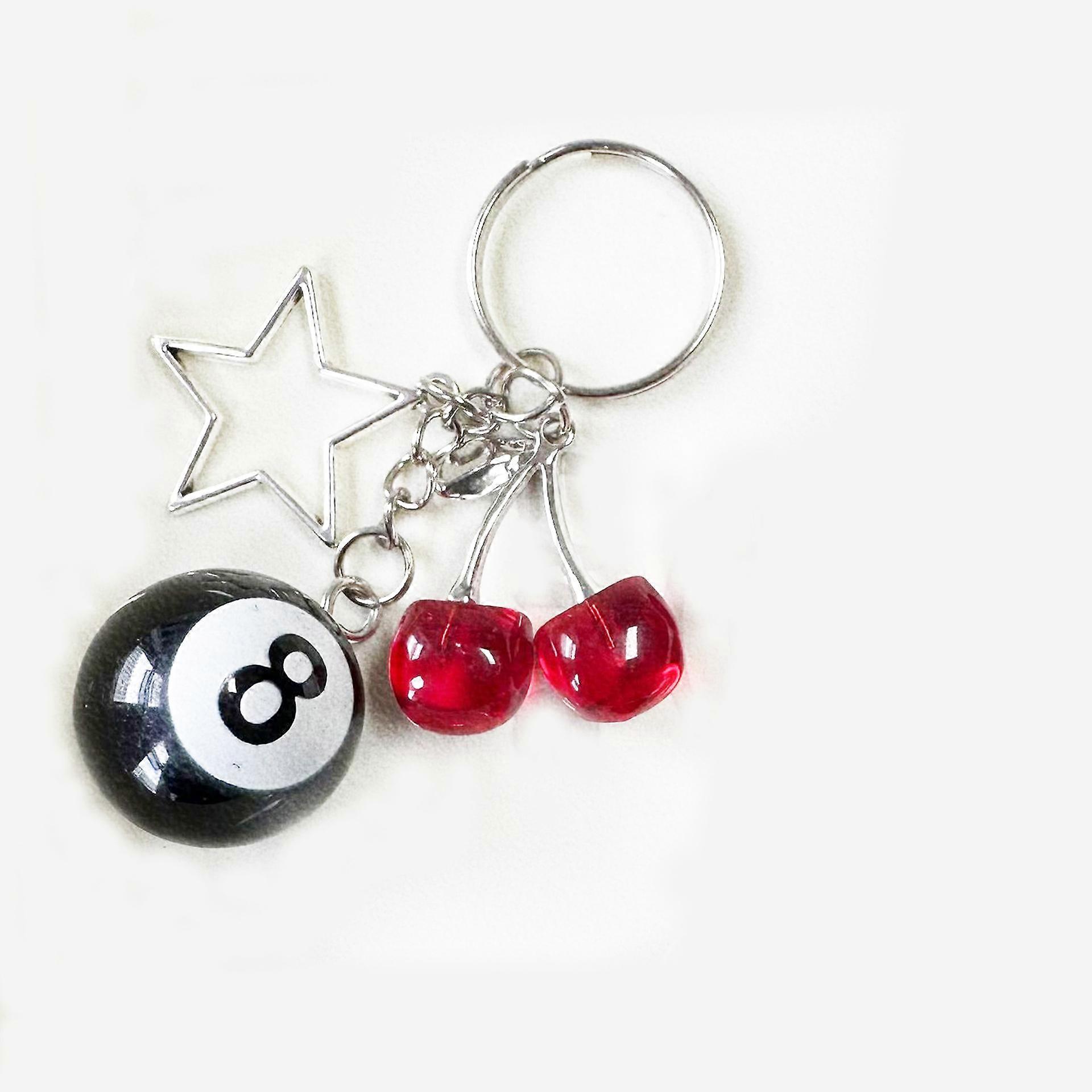 1pc 8 Ball keychain, Cherry Keychain, Eight Ball Keychain with Star
