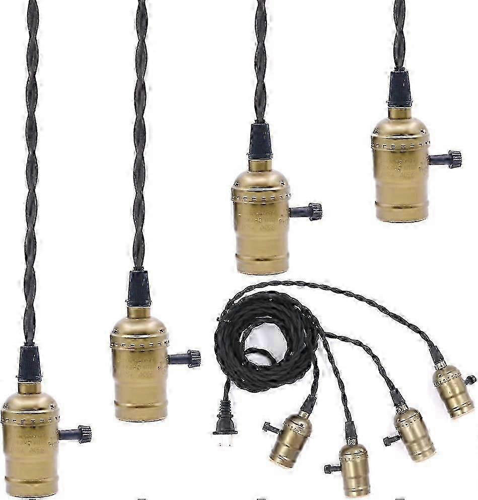 Bronze industrial pendant light for kitchen, triple E27 socket with switch
